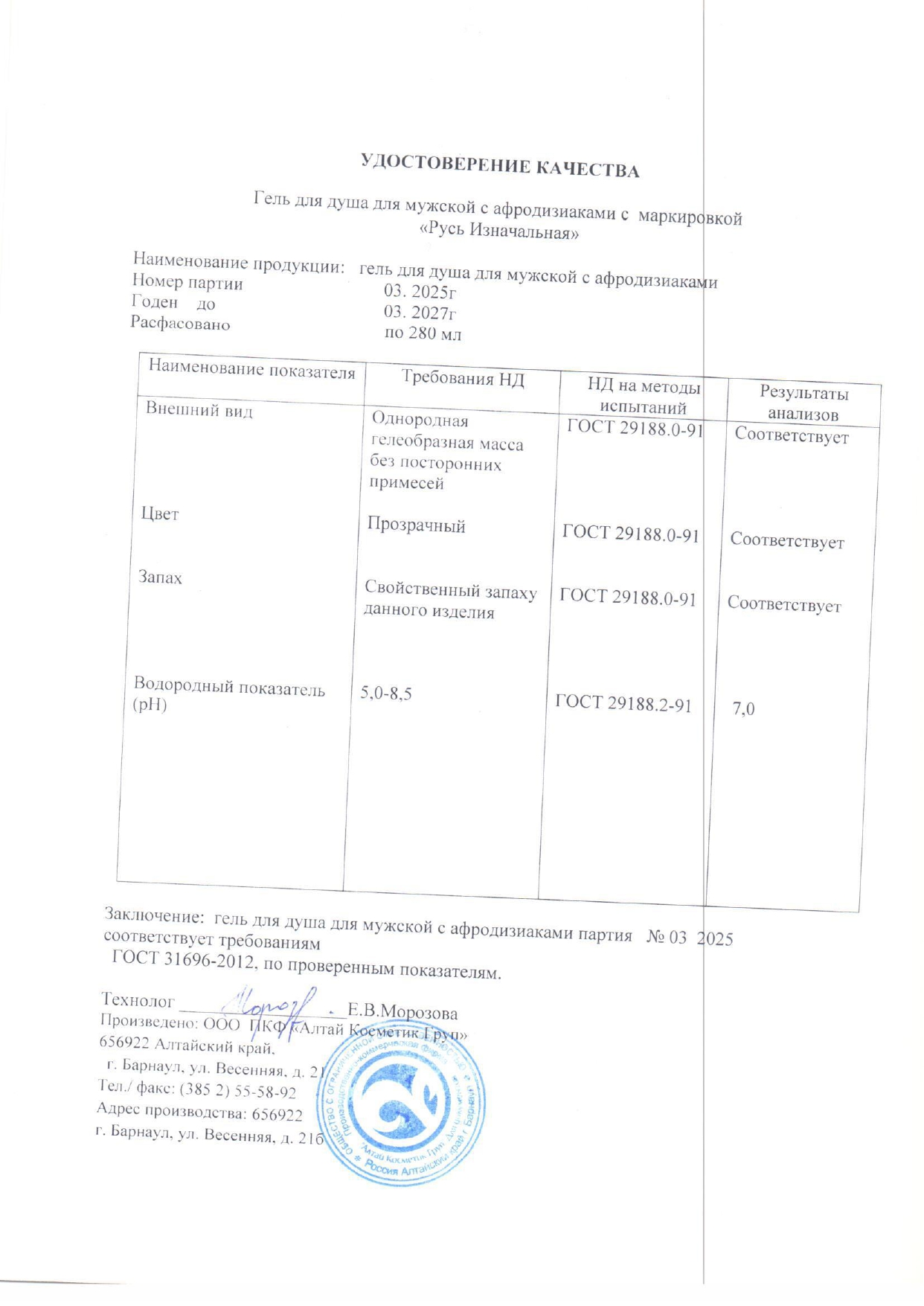 Паспорт №032025